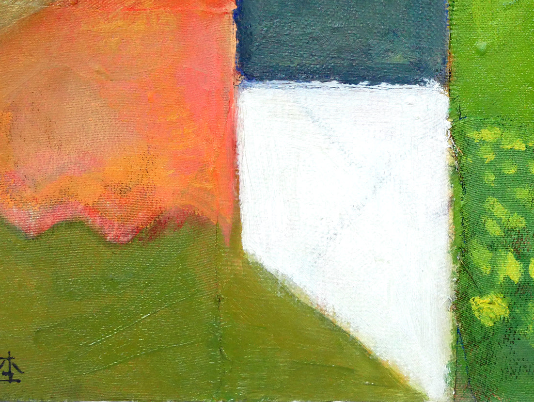 杢田たけを「少女のいる風景」油絵・P3号 拡大画像3