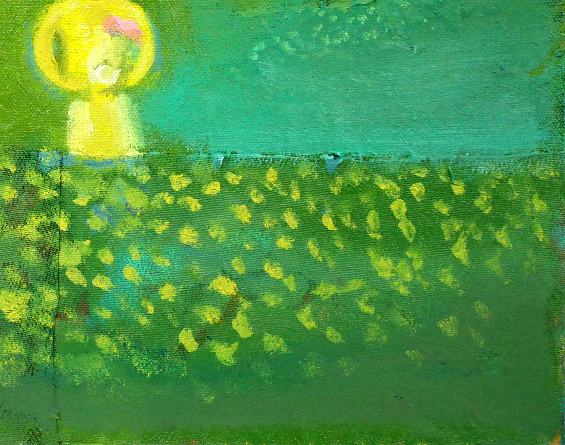 杢田たけを「少女のいる風景」油絵・P3号 拡大画像4