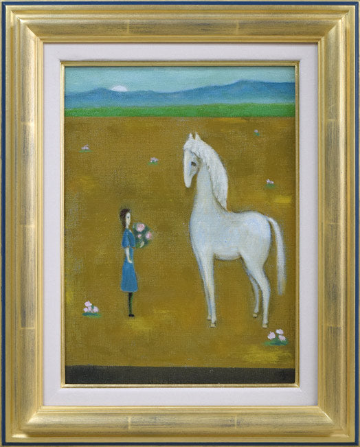 杢田たけを「少女と馬」油絵・F4号