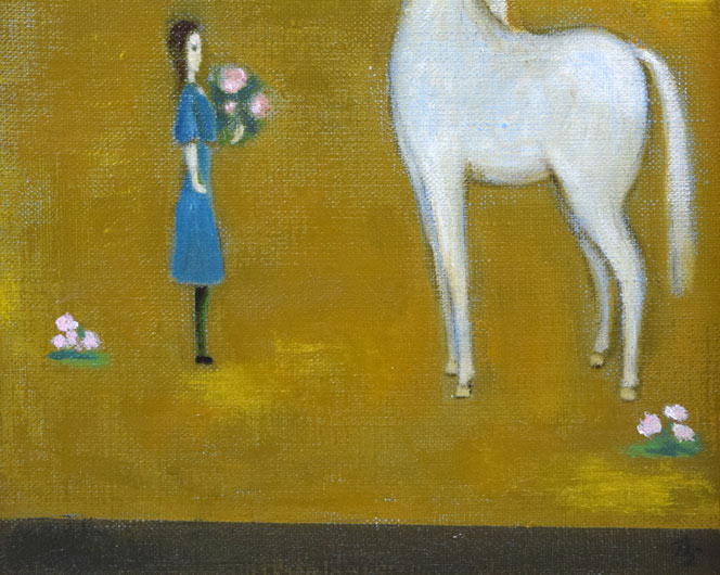 杢田たけを「少女と馬」油絵・F4号　拡大画像2