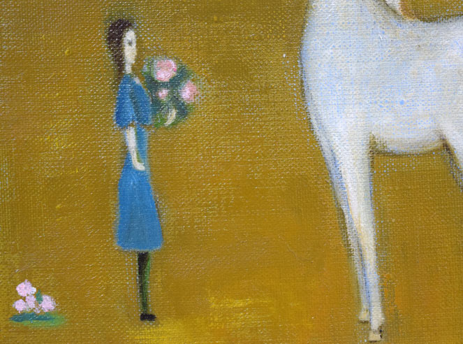 杢田たけを「少女と馬」油絵・F4号　拡大画像6
