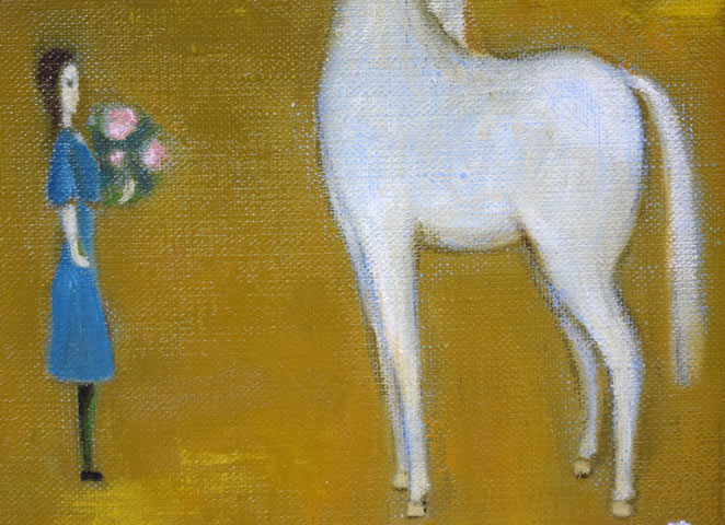 杢田たけを「少女と馬」油絵・F4号　拡大画像7