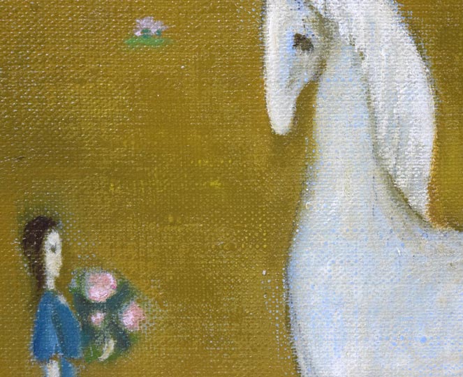 杢田たけを「少女と馬」油絵・F4号　拡大画像4