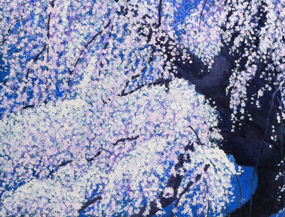 百瀬太虚「花天(滝桜)」油絵・F10号 拡大画像5