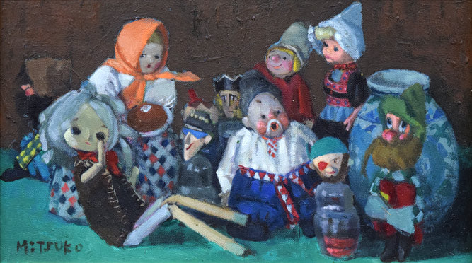 森本光子「人形」油絵・M4号 作品全体画像