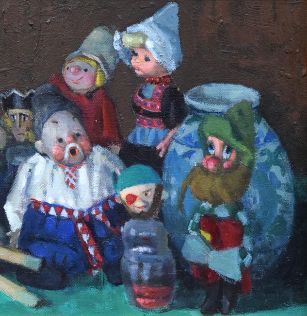 森本光子「人形」油絵・M4号 拡大画像2