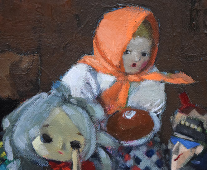 森本光子「人形」油絵・M4号 拡大画像3