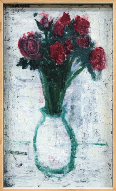 森本光子「人形」油絵・M4号 作品裏側画像(板)