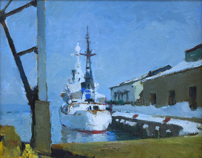 森本三郎「小樽港」油絵・F3号 作品全体拡大画像