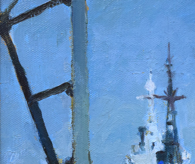 森本三郎「小樽港」油絵・F3号 拡大画像1