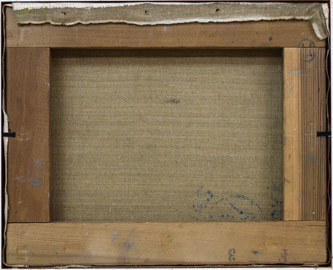 森本三郎「小樽港」油絵・F3号 キャンバス裏側画像