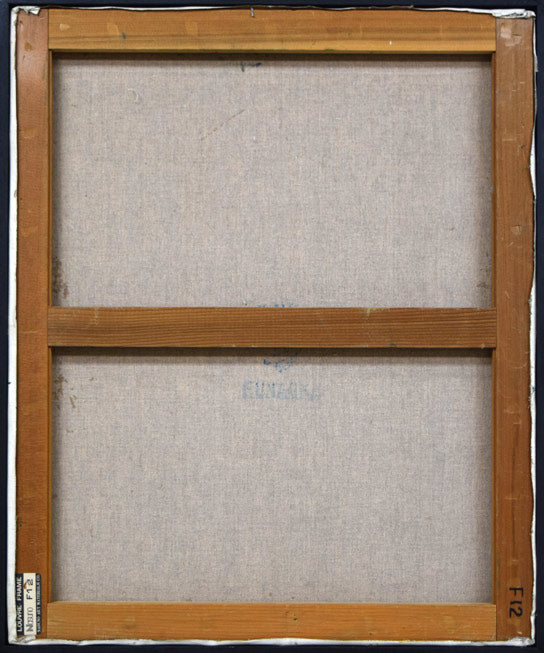 森本三郎「ライラック」油絵・F12号 キャンバス裏側画像