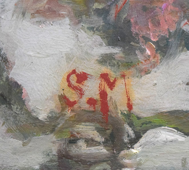 森本三郎「ライラック」油絵・F12号 サイン拡大画像