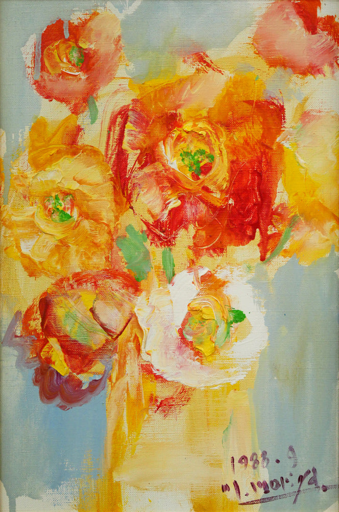 守矢正男「花」油絵・P4号 作品全体拡大画像