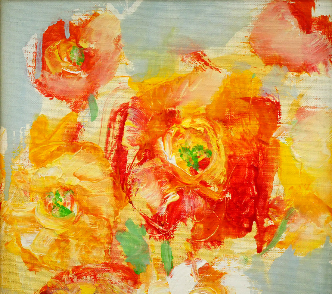 守矢正男「花」油絵・P4号 拡大画像1