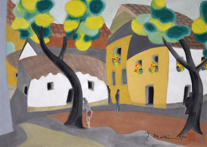 森義利「トレドの裏町(スペイン)」水彩画 作品全体拡大画像