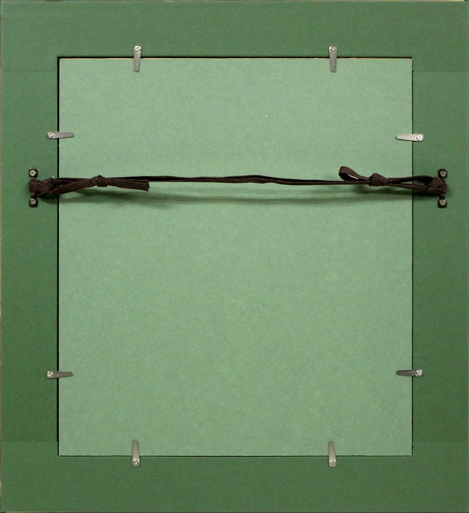 棟方志功「燕浪の柵(無尽蔵画柵)」板画に裏手彩 額縁裏側画像