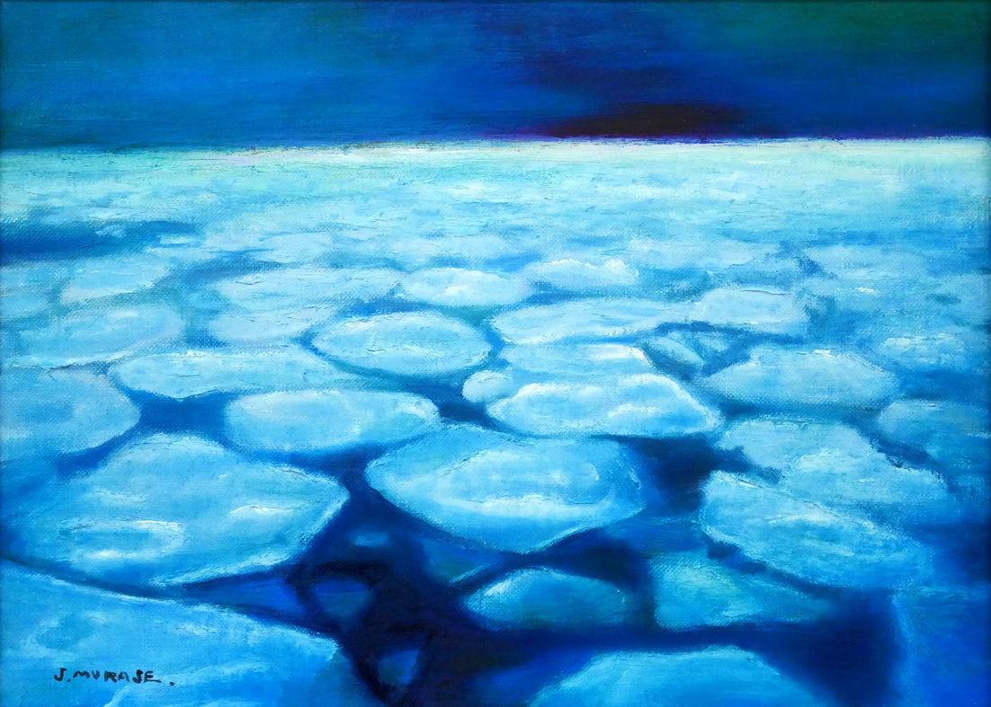 村瀬真治「蓮葉氷」油絵・F4号 作品全体拡大画像