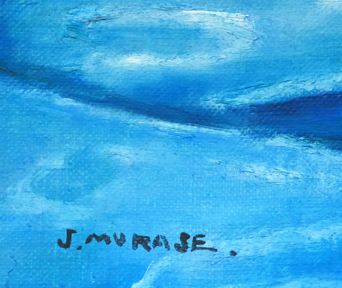 村瀬真治「蓮葉氷」油絵・F4号 サイン拡大画像