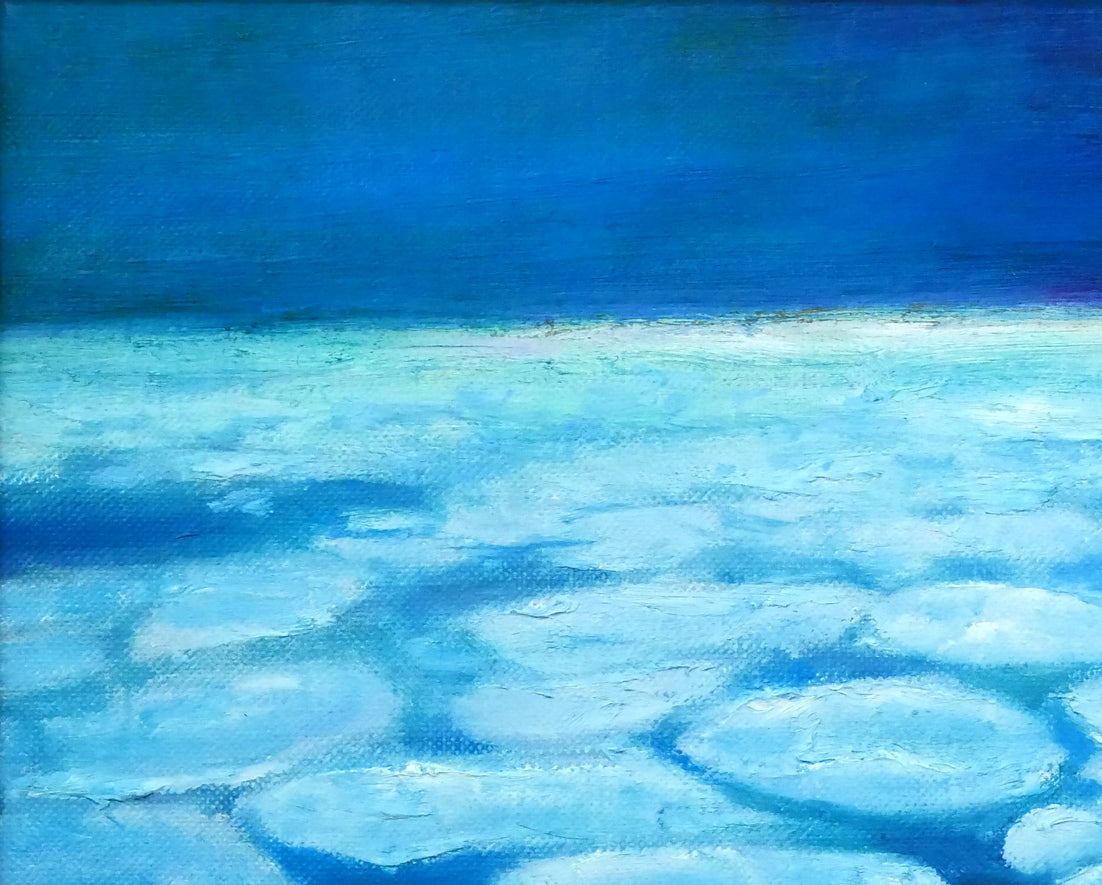 村瀬真治「蓮葉氷」油絵・F4号 拡大画像1