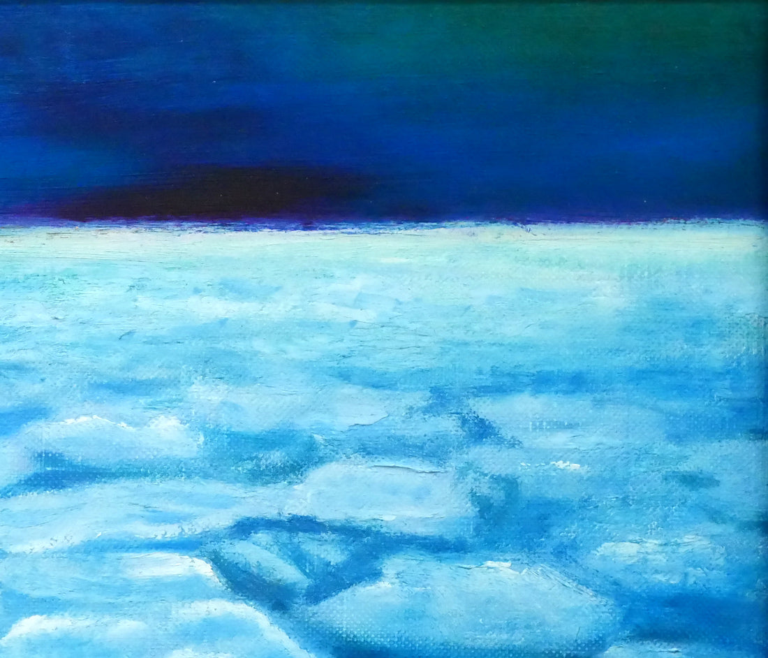 村瀬真治「蓮葉氷」油絵・F4号 拡大画像2