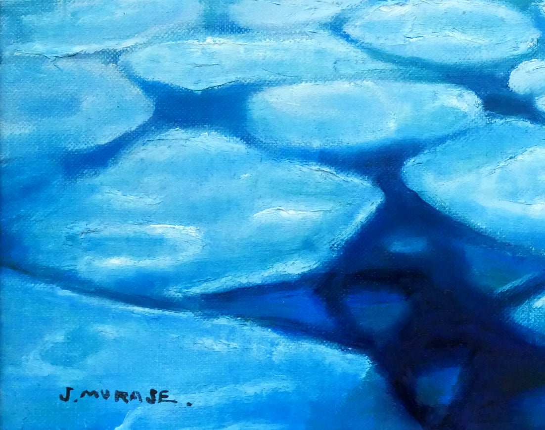 村瀬真治「蓮葉氷」油絵・F4号 拡大画像3