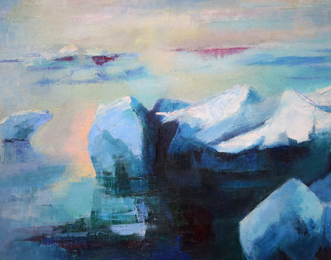 村瀬真治「オホーツク流氷・オーロラの詩」油絵・F8号 拡大画像1