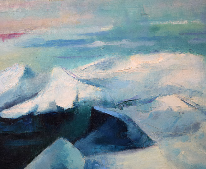 村瀬真治「オホーツク流氷・オーロラの詩」油絵・F8号 拡大画像2