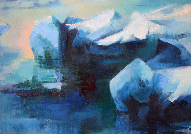 村瀬真治「オホーツク流氷・オーロラの詩」油絵・F8号 拡大画像3