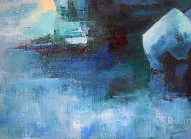 村瀬真治「オホーツク流氷・オーロラの詩」油絵・F8号 拡大画像4