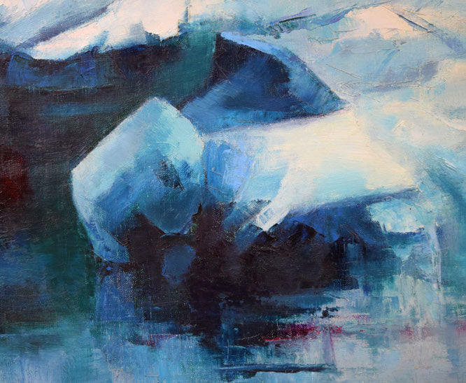 村瀬真治「オホーツク流氷・オーロラの詩」油絵・F8号 拡大画像5