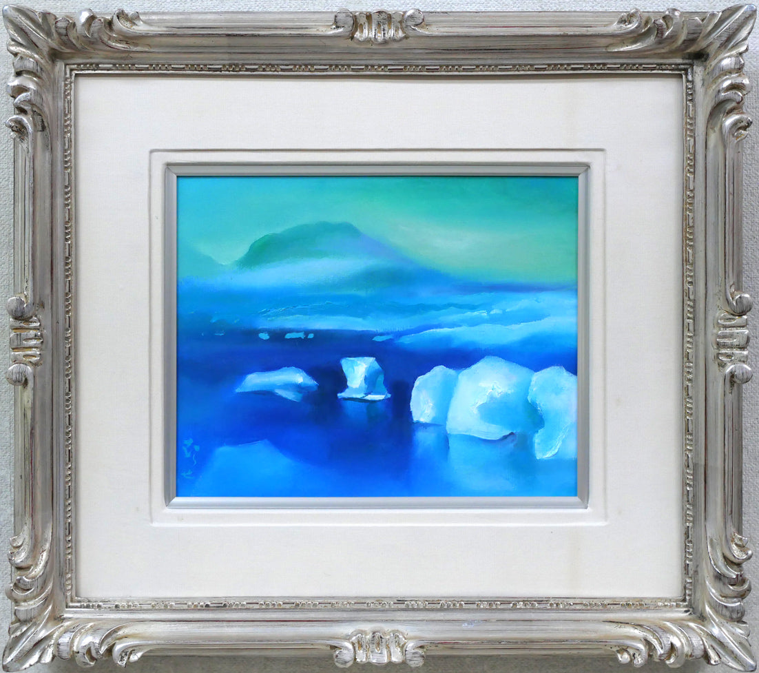 村瀬真治「オホーツク流氷(平仮名サイン)」油絵・F3号