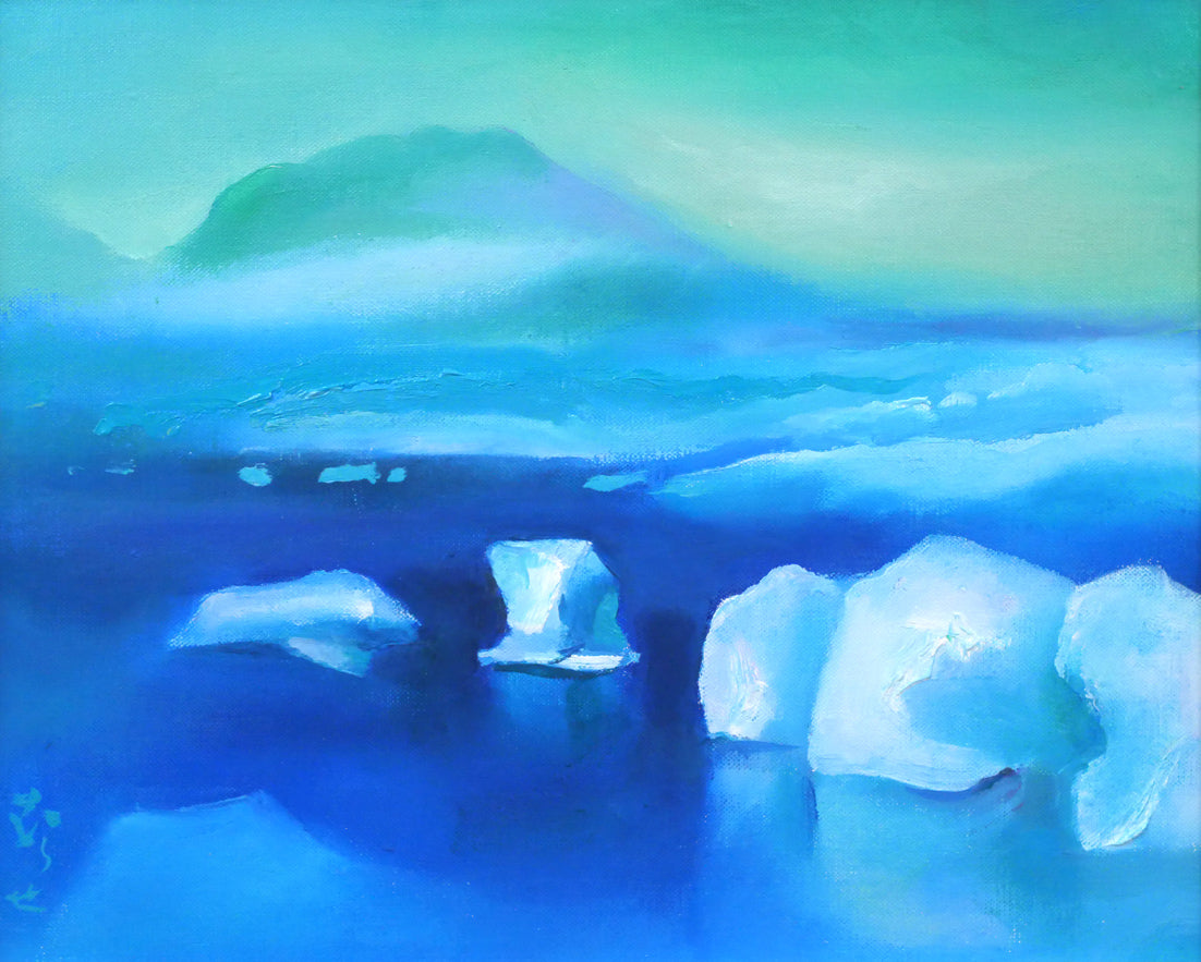 村瀬真治「オホーツク流氷(平仮名サイン)」油絵・F3号 作品全体拡大画像