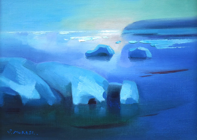 村瀬真治「オホーツク流氷‟しじま”」油絵・F4号 作品全体画像