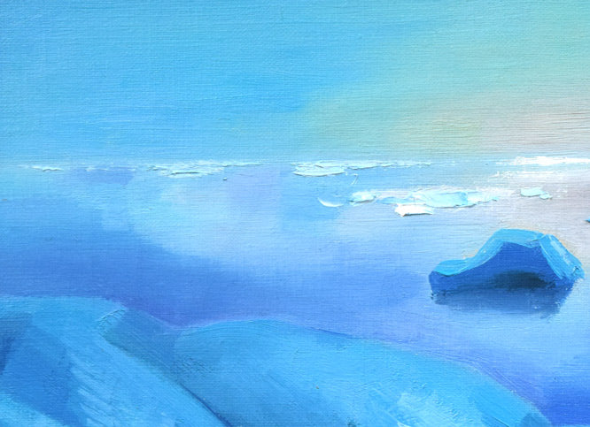 村瀬真治「オホーツク流氷‟しじま”」油絵・F4号 拡大画像1