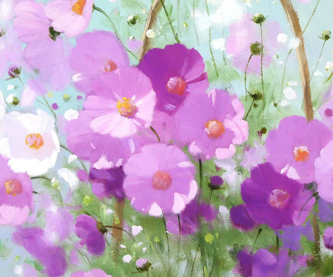 長岡卓「かごのコスモス」油絵・F20号 拡大画像3