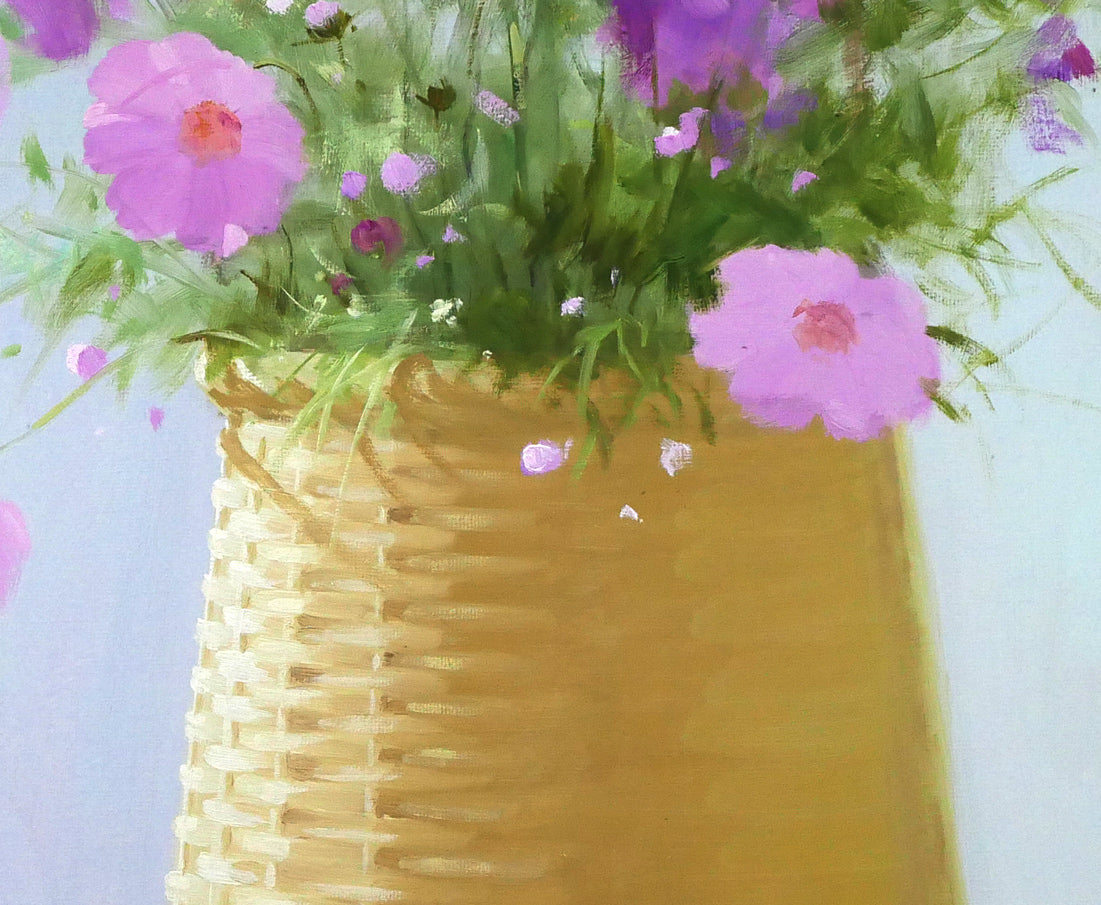 長岡卓「かごのコスモス」油絵・F20号 拡大画像5