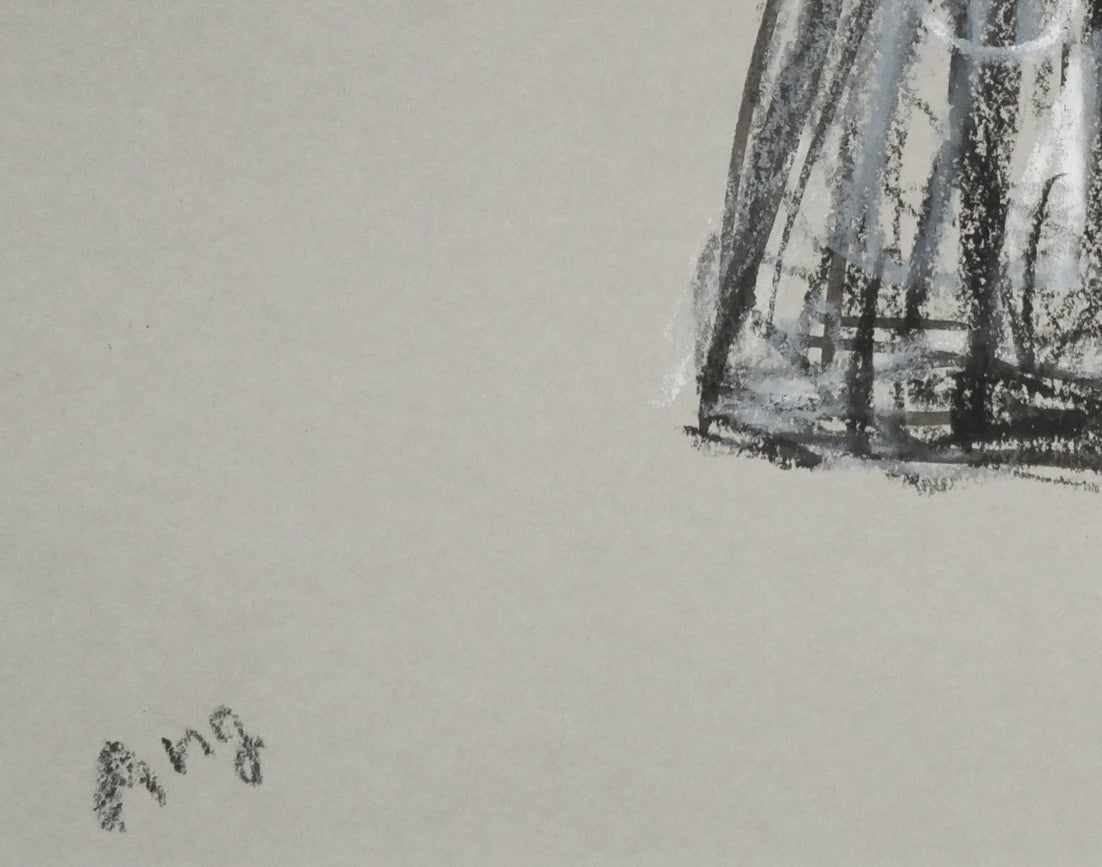 長崎晃子「ぶどうとグラス」パステル画・5号 サイン拡大画像