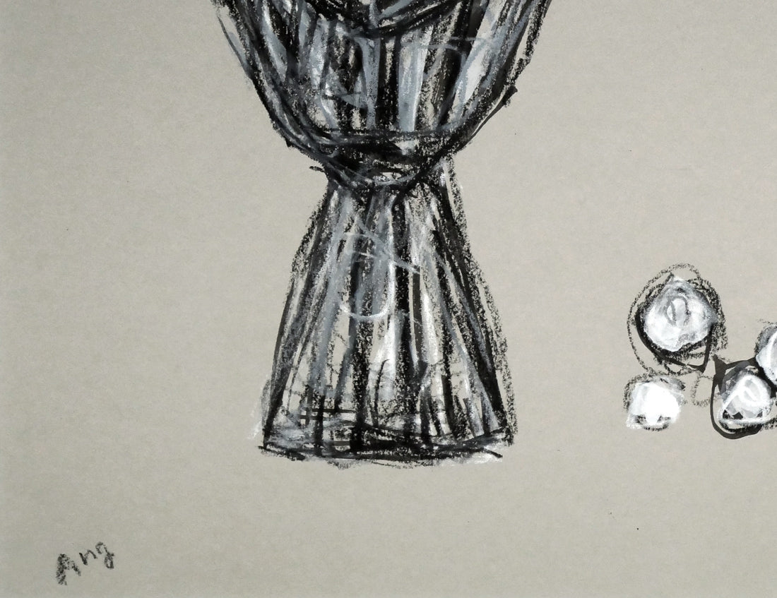 長崎晃子「ぶどうとグラス」パステル画・5号 拡大画像2