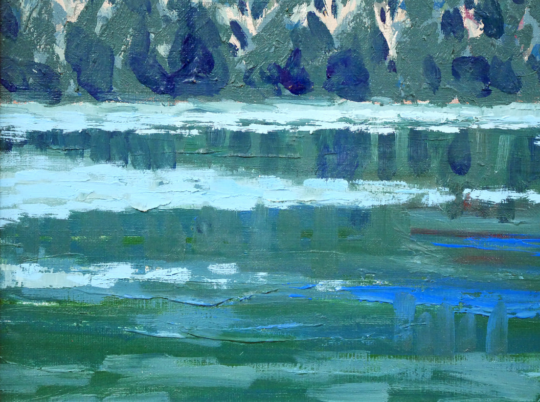 内藤一男「白雲山と然別湖」油絵・F8号 拡大画像3