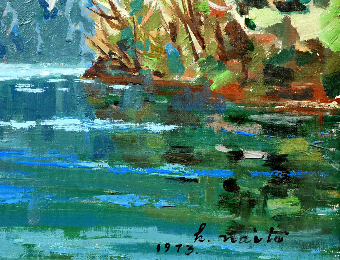 内藤一男「白雲山と然別湖」油絵・F8号 拡大画像4