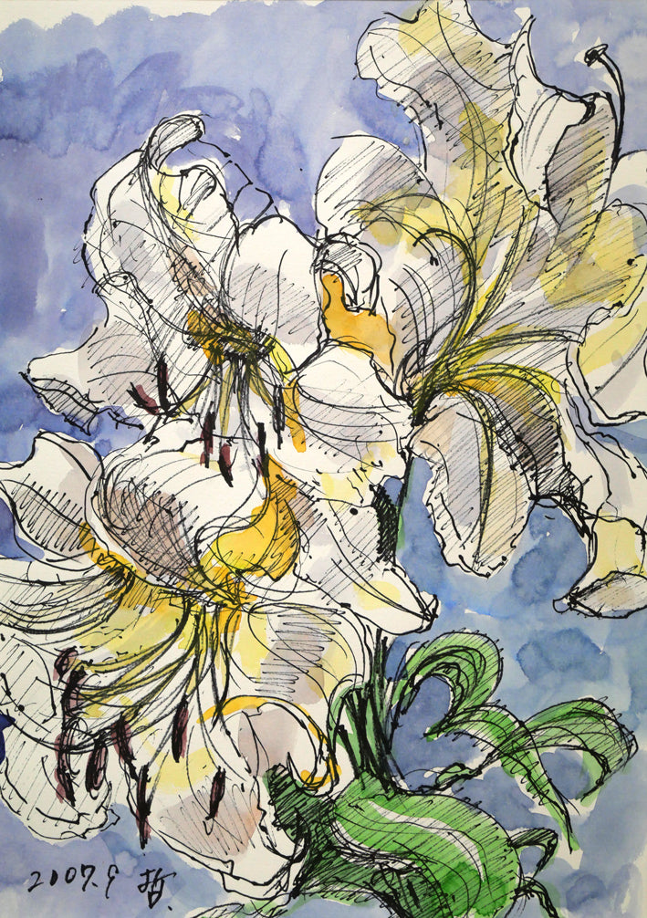 仲平哲也「カサブランカ」水彩画・4号 作品全体画像