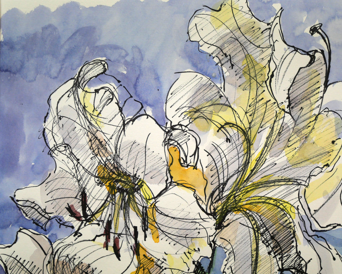 仲平哲也「カサブランカ」水彩画・4号 拡大画像1