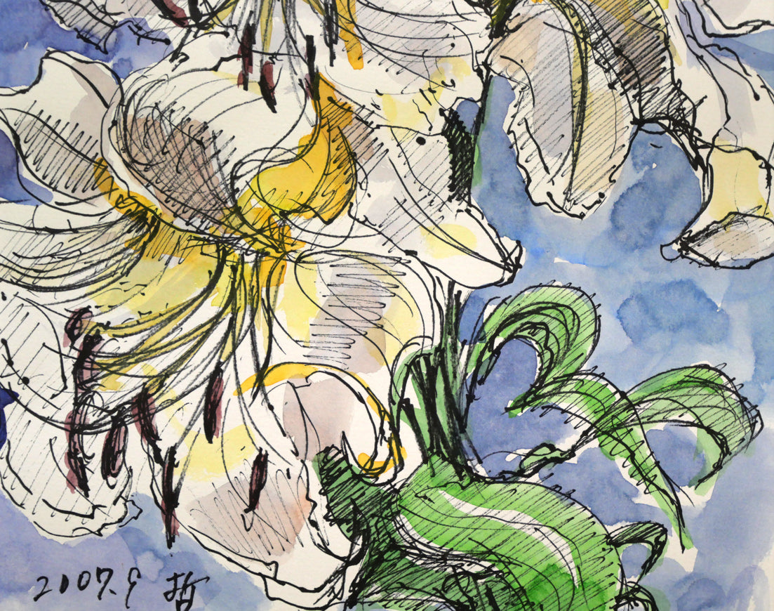 仲平哲也「カサブランカ」水彩画・4号 拡大画像3