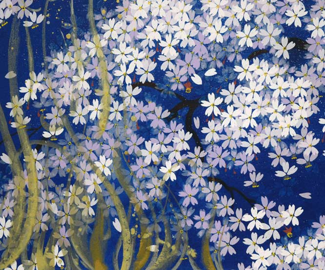 中島千波「春の宵 枝垂桜」シルクスクリーン版画 拡大画像4