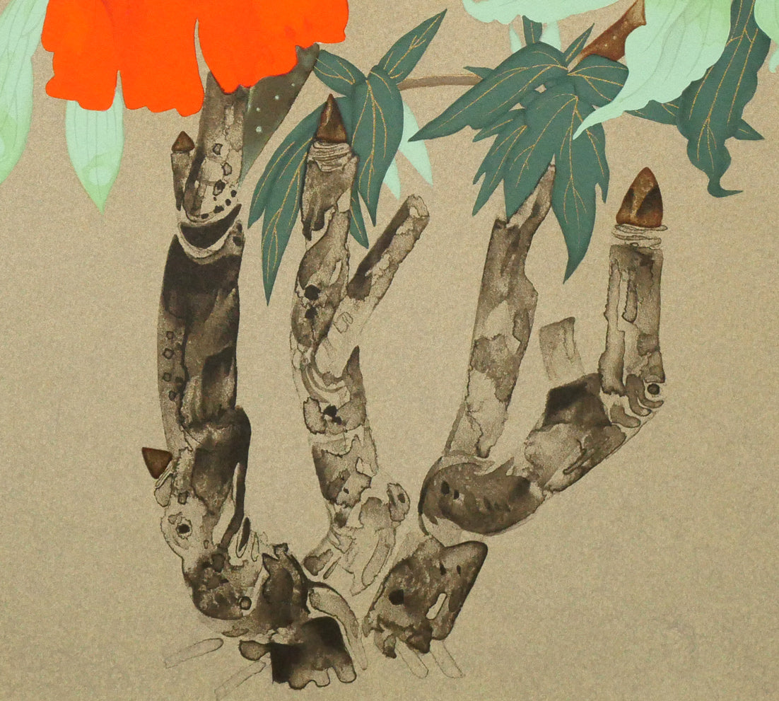 中島千波「寒緋牡丹」リトグラフ 拡大画像5