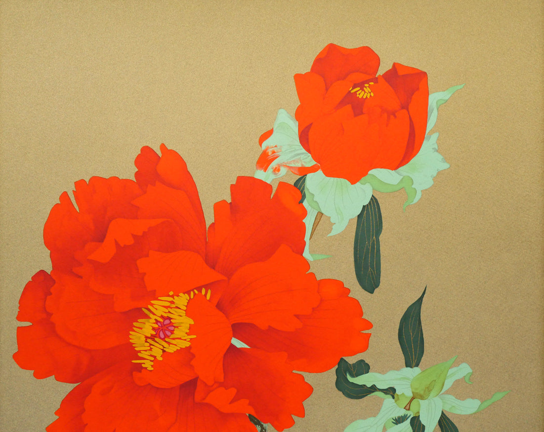 中島千波「寒緋牡丹」リトグラフ 拡大画像1