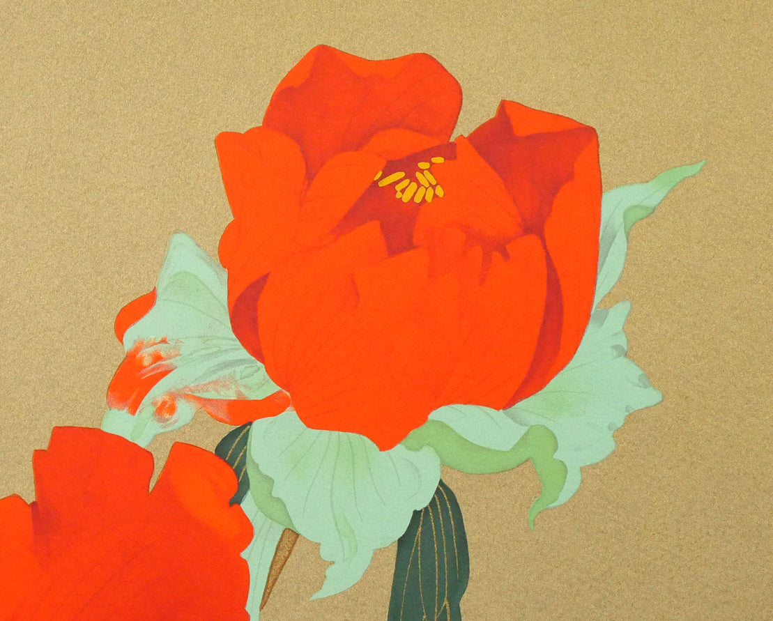 中島千波「寒緋牡丹」リトグラフ 拡大画像3