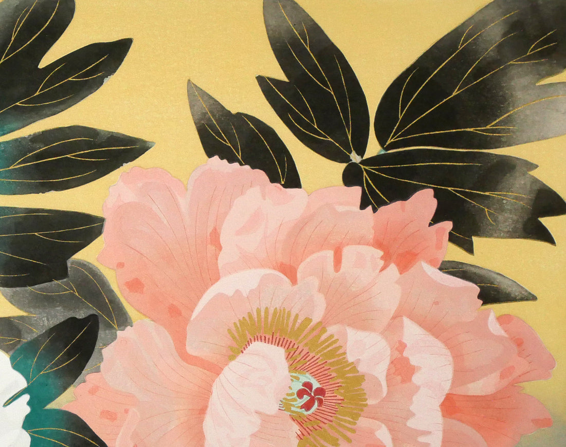 中島千波「紅白富貴花(牡丹)」木版画 拡大画像2