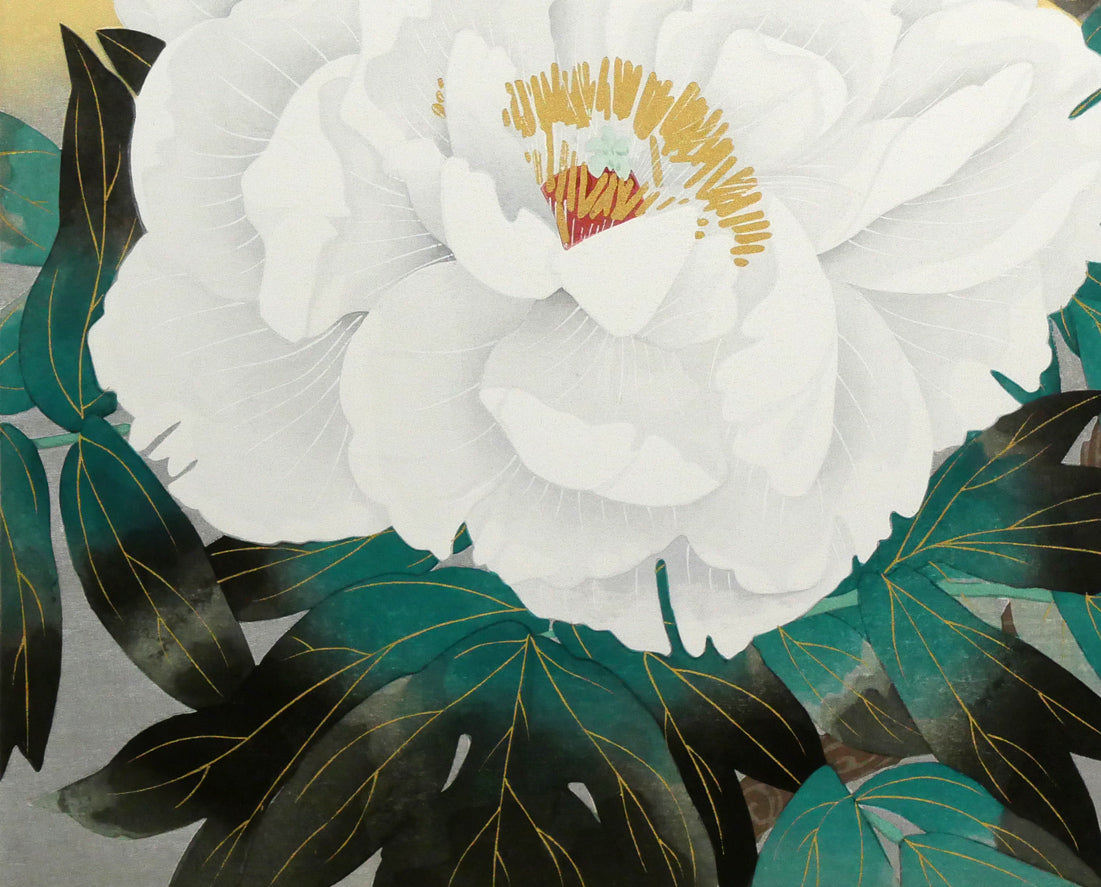 中島千波「紅白富貴花(牡丹)」木版画 拡大画像3